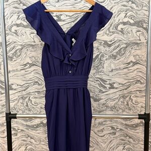 BCBGeneration Deep Blue Midi Dress with Ruffles